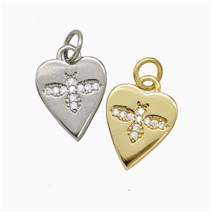Copper Heart Pendant Pave Zirconia Honeybee Mixed, approx 11-13mm