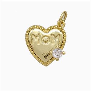 Copper Heart Pendant Pave Zirconia MOM Gold Plated, approx 13mm