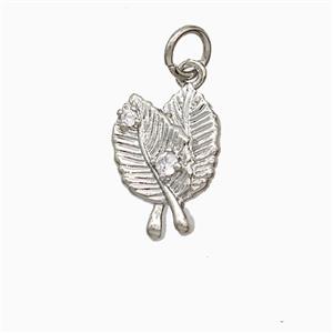 Copper Leaf Pendant Pave Zirconia Platinum Plated, approx 10-13mm