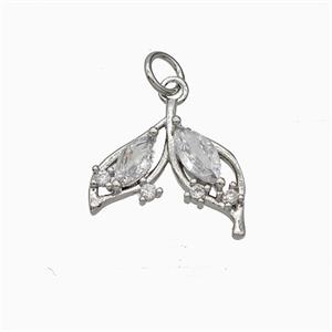 Copper Leaf Pendant Pave Zirconia Platinum Plated, approx 15mm