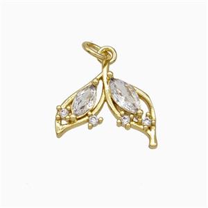 Copper Leaf Pendant Pave Zirconia Gold Plated, approx 15mm