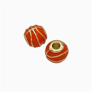 Copper Round Basketball Beads Red Enamel Large Hole Sports Gold Plated, approx 8mm, 2.5mm hole