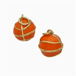 Copper Round Basketball Pendant Red Enamel Sports Gold Plated, approx 11mm