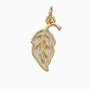 Copper Leaf Pendant White Painted Gold Plated, approx 8-15mm