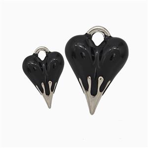 Copper Heart Pendant Black Enamel Platinum Plated, approx 15-19mm