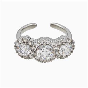 Copper Flower Rings Pave Zirconia Crystal Glass Platinum Plated, approx 10mm, 18mm dia