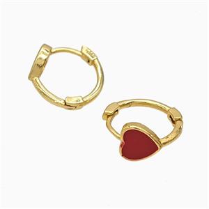 Copper Heart Hoop Earrings Red Enamel Gold Plated, approx 8mm, 15mm dia