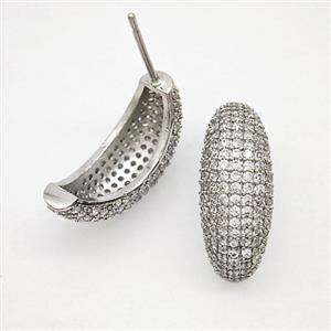 Copper Stud Earrings Micropave Zirconia Platinum Plated, approx 8-20mm