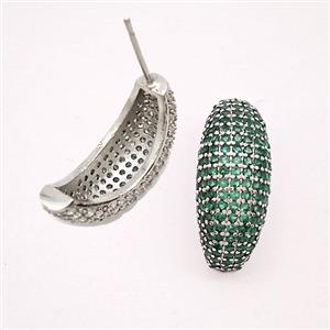 Copper Stud Earrings Micropave Green Zirconia Platinum Plated, approx 8-20mm