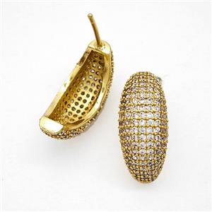 Copper Stud Earrings Micropave Zirconia Gold Plated, approx 8-20mm