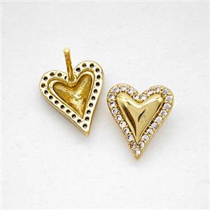 Copper Heart Stud Earrings Pave Zirconia Gold Plated, approx 10-12mm