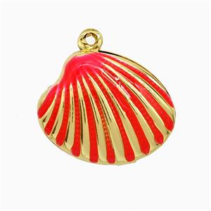 Copper Scallop Shell Pendant Red Enamel Gold Plated, approx 15-19mm