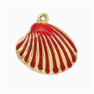 Copper Scallop Shell Pendant Red Enamel Gold Plated, approx 15-19mm