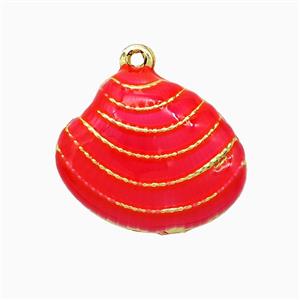 Copper Scallop Shell Pendant Red Enamel Gold Plated, approx 15-19mm