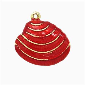 Copper Scallop Shell Pendant Red Enamel Gold Plated, approx 15-19mm