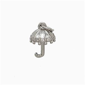 Copper Umbrella Pendant Pave Zirconia Platinum Plated, approx 8-10mm