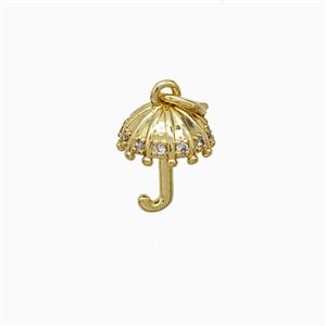 Copper Umbrella Pendant Pave Zirconia Gold Plated, approx 8-10mm