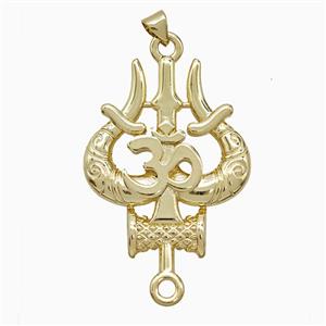 OM Mahakal Trishul Locket Charms Copper Pendant Gold Plated, approx 29-45mm