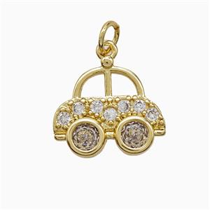 Copper Car Charms Pendnat Pave Zirconia Gold Plated, approx 14-16mm