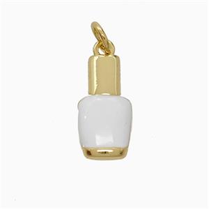 Nail Polish Bottle Charms Copper Pendant White Enamel Gold Plated, approx 8-15mm