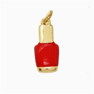 Nail Polish Bottle Charms Copper Pendant Red Enamel Gold Plated, approx 8-15mm