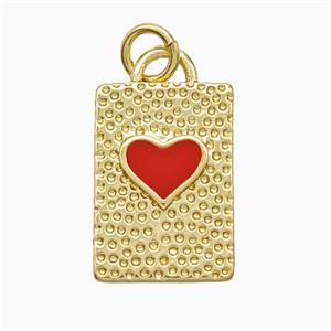 Copper Heart Pendant Red Enamel Rectangle Gold Plated, approx 11-16mm