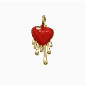 Copper Heart Pendant Red Enamel Gold Plated, approx 9-16mm