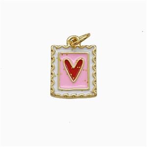 Copper Heart Pendant Red Pink Enamel Rectangle Gold Plated, approx 10-12mm