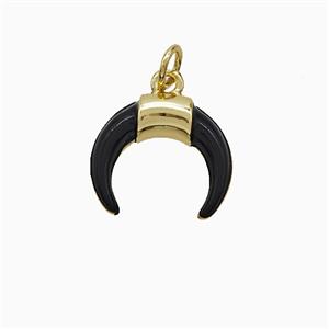 Copper Horn Pendant Black Enamel Gold Plated, approx 14.5mm