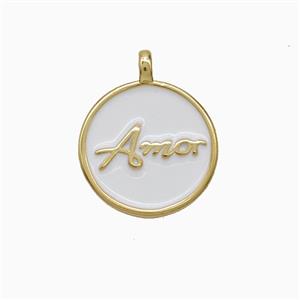 Copper Amor Pendant White Enamel Circle Gold Plated, approx 15mm