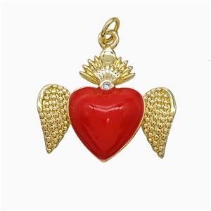 Copper Heart Angel Wings Pendant Red Enamel Gold Plated, approx 20-25mm