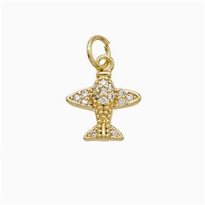 Copper Airplane Pendant Pave Zirconia 18K Gold Plated, approx 11mm