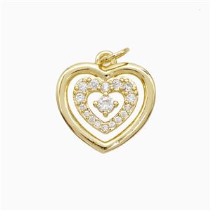 Copper Heart Pendant Pave Zirconia 18K Gold Plated, approx 15mm
