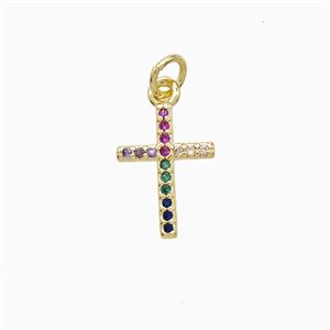 Copper Cross Pendant Pave Zirconia 18K Gold Plated, approx 10-14mm