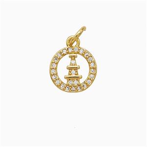 Copper Tower Pendant Pave Zirconia 18K Gold Plated, approx 10mm