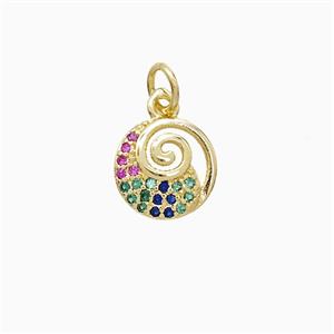 Copper Spiral Pendant Pave Zirconia 18K Gold Plated, approx 10mm