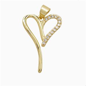 Copper Heart Pendant Pave Zirconia 18K Gold Plated, approx 17-24mm