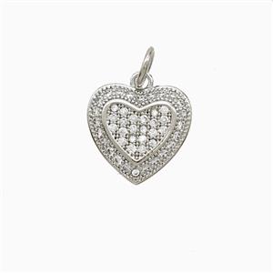 Copper Heart Pendant Pave Zirconia Platinum Plated, approx 12mm