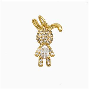 Cute Rabbit Charms Copper Pendant Pave Zirconia 18K Gold Plated, approx 11-15mm