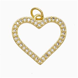 Copper Heart Pendant Pave Zirconia 18K Gold Plated, approx 19mm