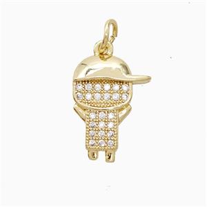 Copper Kids Boy Pendant Pave Zirconia 18K Gold Plated, approx 11-15mm