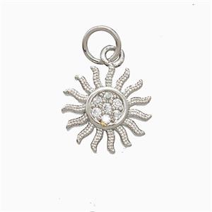 Copper Sun Pendant Pave Zirconia Platinum Plated, approx 11mm
