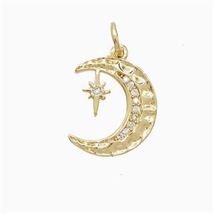 Copper Moon Star Pendant Pave Zirconia 18K Gold Plated, approx 12-14mm