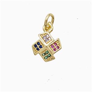 Copper Windmill Pendant Pave Multicolor Zirconia 18K Gold Plated, approx 8mm