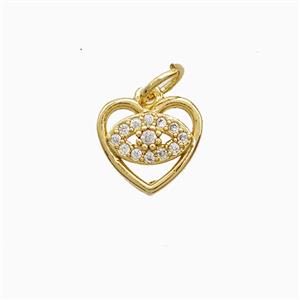 Copper Heart Eye Pendant Pave Zirconia 18K Gold Plated, approx 10mm