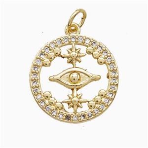 Copper Eye Pendant Pave Zirconia 18K Gold Plated, approx 17.5mm