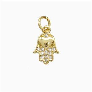 Copper Hamsahand Pendant Pave Zirconia Gold Plated, approx 8-10mm