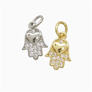 Copper Hamsahand Pendant Pave Zirconia Mixed, approx 8-10mm