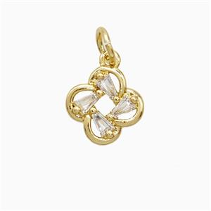 Copper Clover Pendant Pave Zirconia Gold Plated, approx 10mm