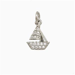 Copper Sailboat Pendant Pave Zirconia Platinum Plated, approx 9-10mm